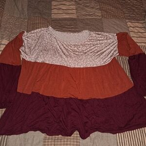 SHEIN Colorblock Leopard Yoke Tunic in Cream, Rust & Burgundy